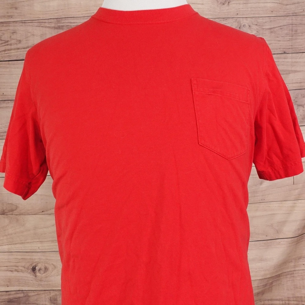 Lands' End Super-T Shirt Mens Medium Red Pocket 100% Cotton‎ Casual Crewneck